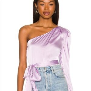 More to Come Revolve Scottie One-Shoulder Purple Blouse Tie Ribbon Long Sleeve S